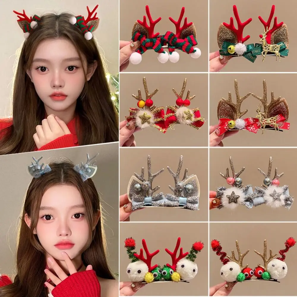

Merry Christmas Decor Christmas Elk Hairpin Sequin Santa Claus Children Deer Antler Hair Clip Red Barrette