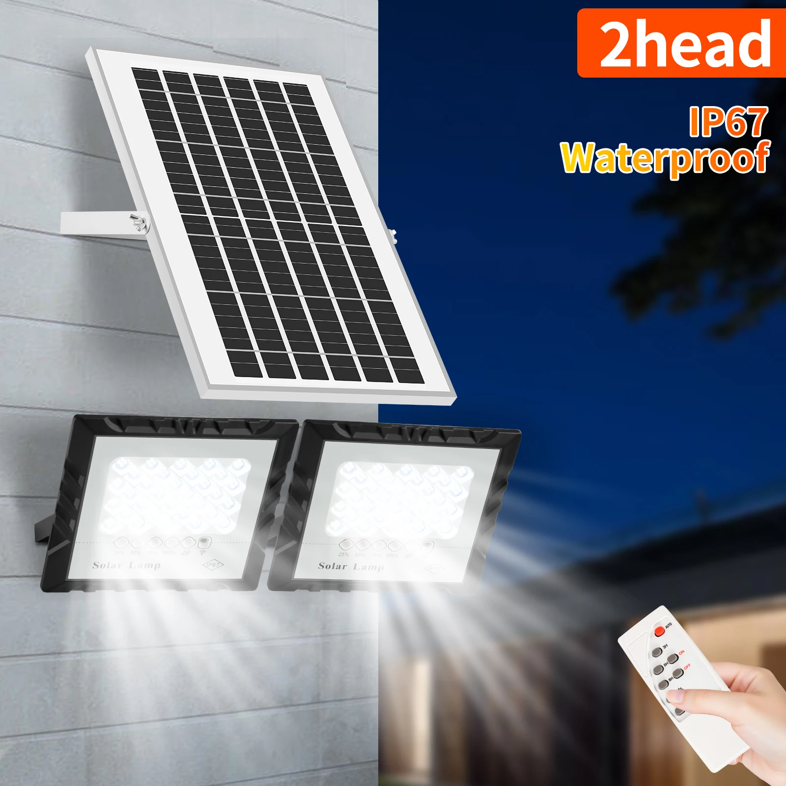 2head Led Solar Light High bright Flood Light Waterproof Outdoor Garden wall lamp with Aluminum solar panel For garden wall lamp