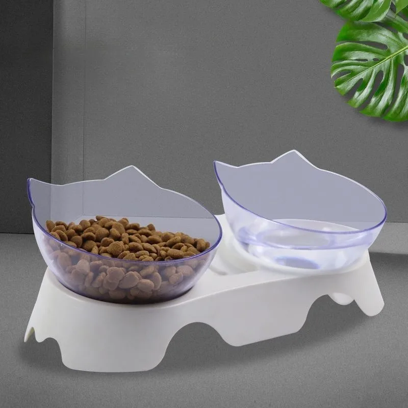 Einzel Doppel Katze Hund Schüssel Rutschfeste Abgeschrägte Nackenschutz Transparente Haustier Schüsseln Wasser Feeder Haustier Trinkschale Feeder Hund Zubehör