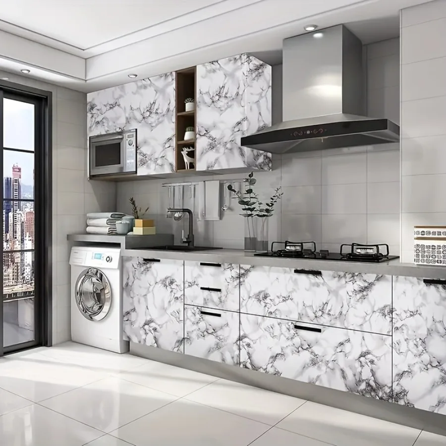 Waterproof Marble Vein Wallpaper Self Adhesive Removable Wall Sticker for Bathroom Shower Wall Kitchen Counter Home Renovation