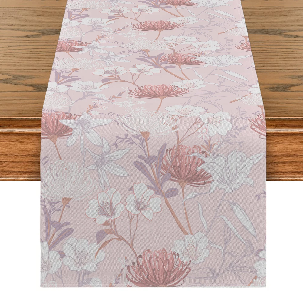 Vintage Floral Leaf Pattern Polyester Table Runner - Stylish Decor for Dining Table, Ideal for Home & Gathering Use