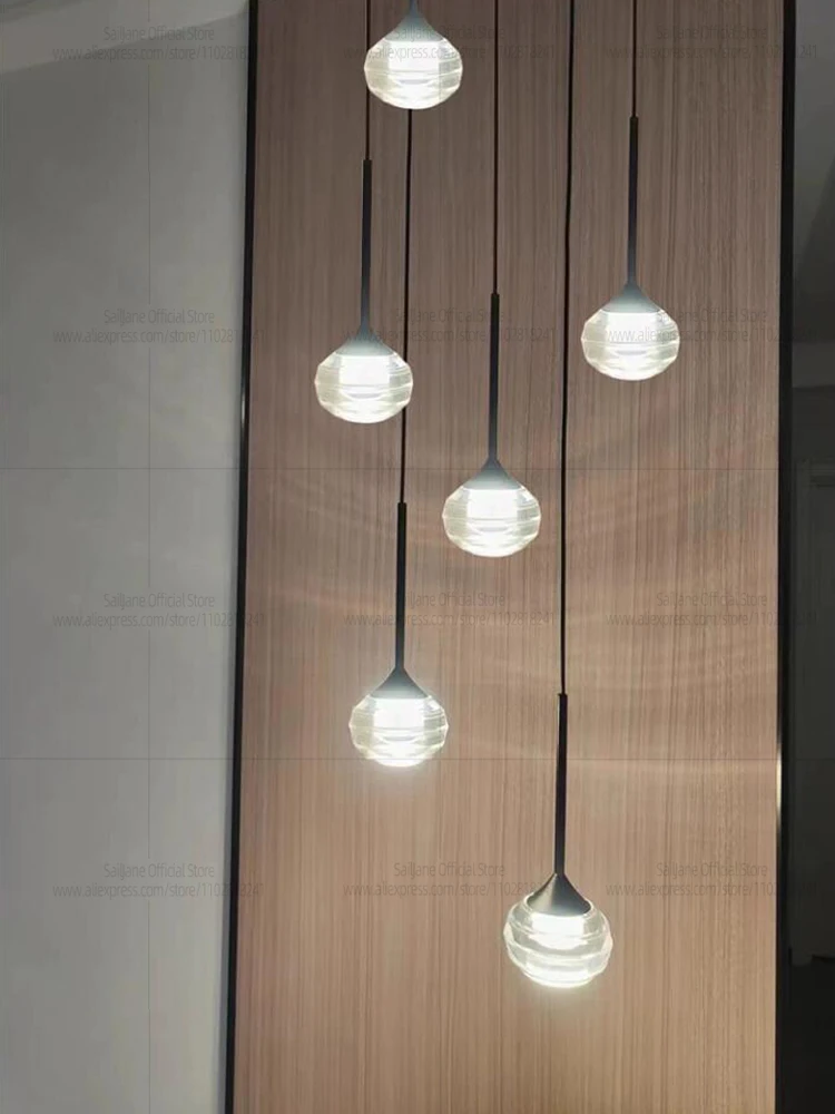 LED Droplet Shaped Pendent Lamp Bedside Lamp Villa Pendant Modern Staircase Lighting Fixture Bedroom Isolated Ceiling Chandelier