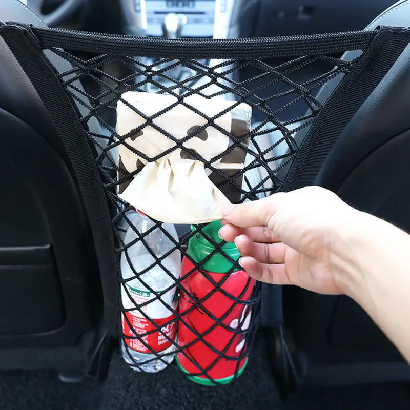 Car Storage Net Bag Between Seats Car Divider Pet Barrier Stretchable Elastic Mesh Bag Organizer Auto Accessories