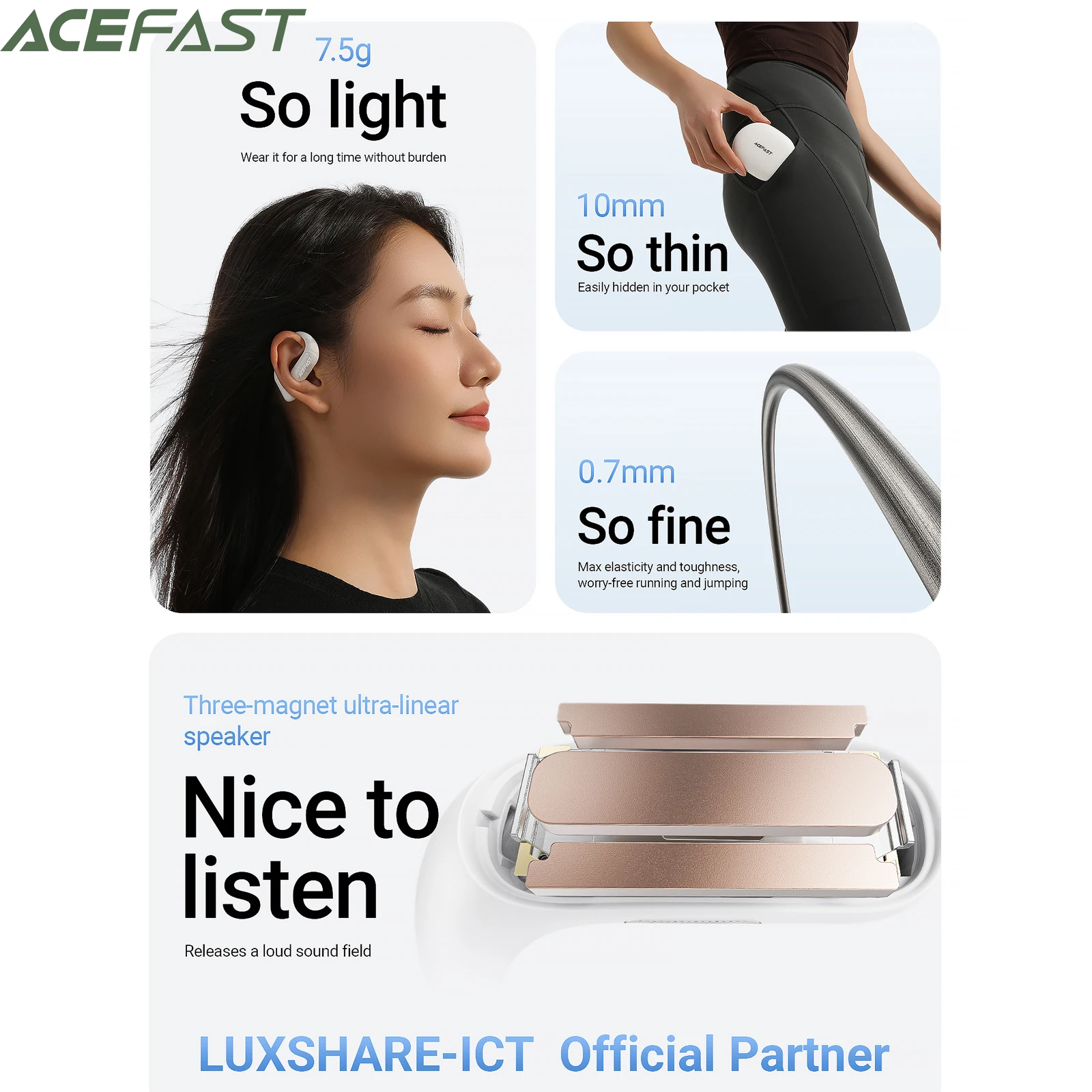 ACEFAST FA002 ACEFIT Air Wireless Bluetooth 5.4 Open-Ear Earphones ENC Call Noise Reduction Earbuds with Ultra Thin Charging Box