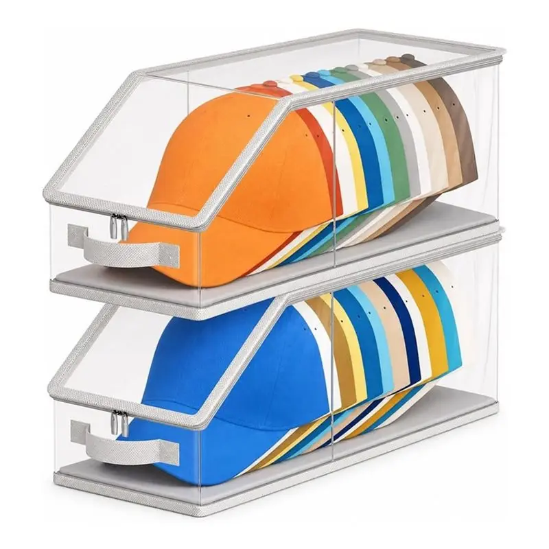 M11K-2PCS Stackable Hat Storage For Baseball Caps, Clear Hat Organizer For Closet Holds Up To 24 Caps, Men's Hat Box Display