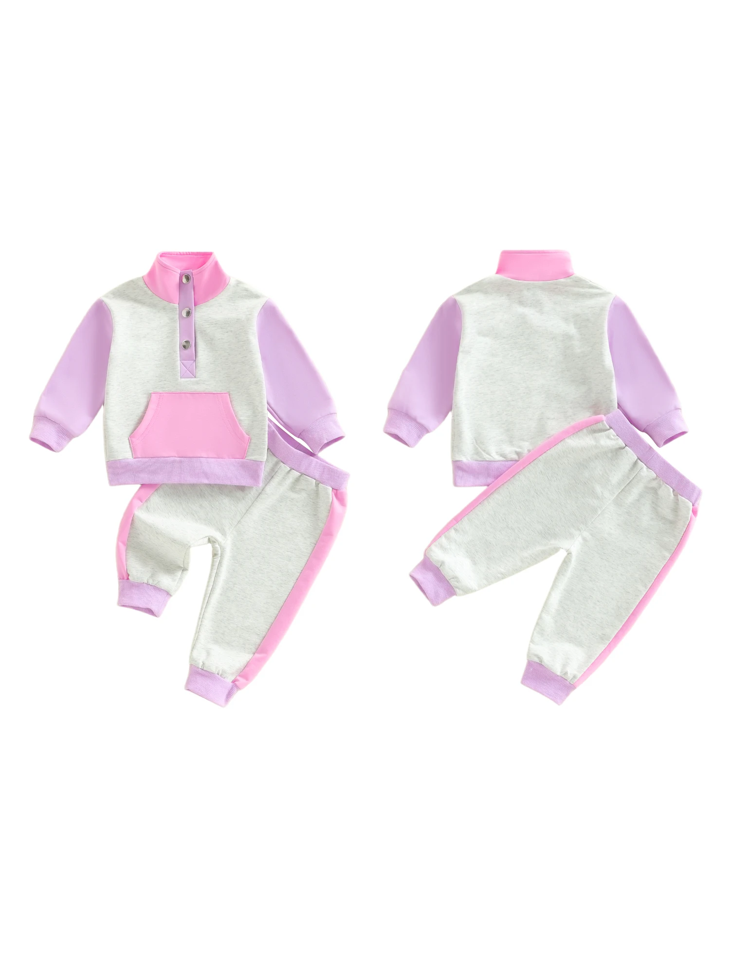 مجموعة ملابس أنيقة للأطفال الصغار مع بلوفر عصري بياقة واقفة وسروال مطابق للأطفال الأولاد والبنات العصرية