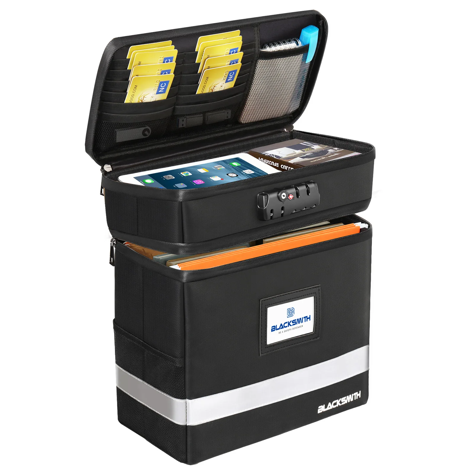 

Ручной ящик для документов BlackSmith с замком 4200 ° F Термостойкая огнестойкая и водонепроницаемая 1 или 2-слойная складная сумка для документов IPX3