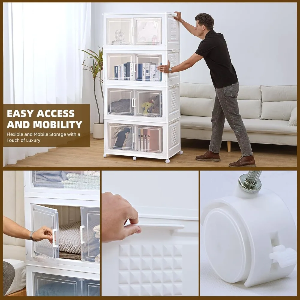 Bacs de rangement empilables avec couvercles et portes, capacité de 752 litres, stockage de 188 gallons, lumières à capteur de mouvement, grand contrôle pliable