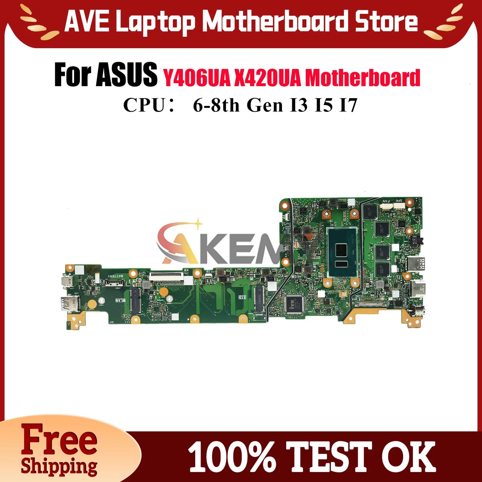 

Материнская плата для ноутбука X420UA для ASUS VivoBook X420U X420UA Y406UA, материнская плата для ноутбука с процессором I3 I5 I7, 100% тестирование, ОК, быстрая доставка