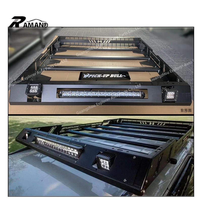 

Black Steel Universal HM Roof Rack for Ranger Hilux Dmax with LED Light Luggage Basket Roof Racks for 4x4 Universal Car