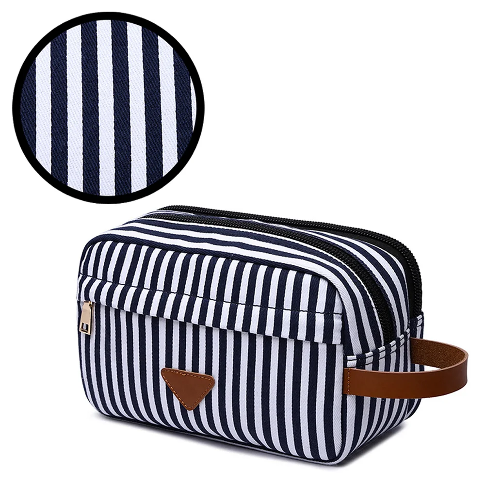 

Blue Stripe Bag Large Capacity Lightweight Waterproof Makeup Organizer Pouch For Travel Toiletry Storage Women Girls