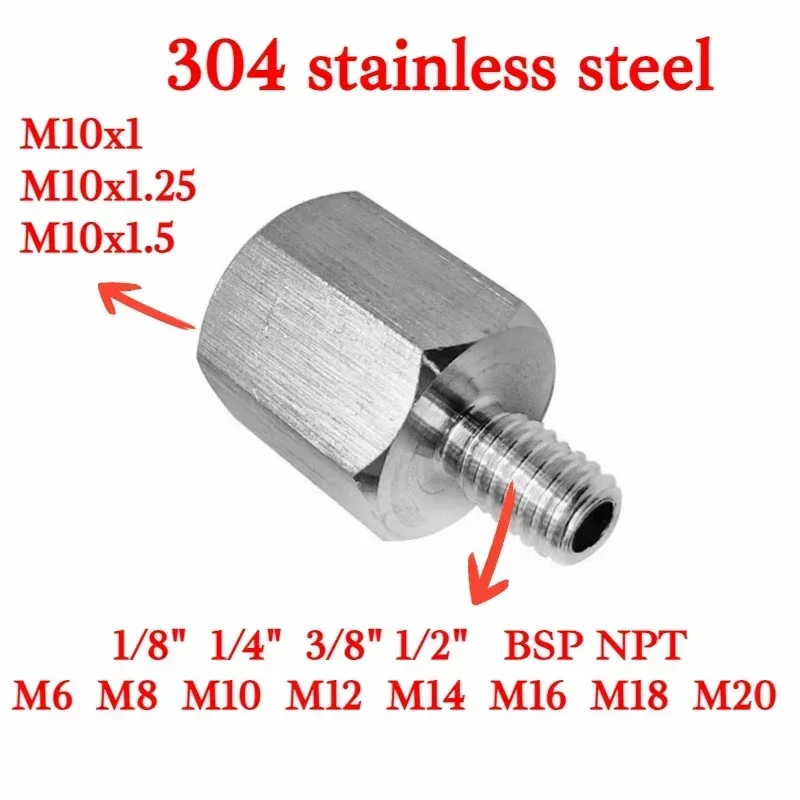 M10 żeński na męski M5 6 10 12 1/8" 1/4" 3/8" BSP NPT Tuleja redukcyjna sześciokątna 304 Adapter ze stali nierdzewnej Wysokie ciśnienie do manometru