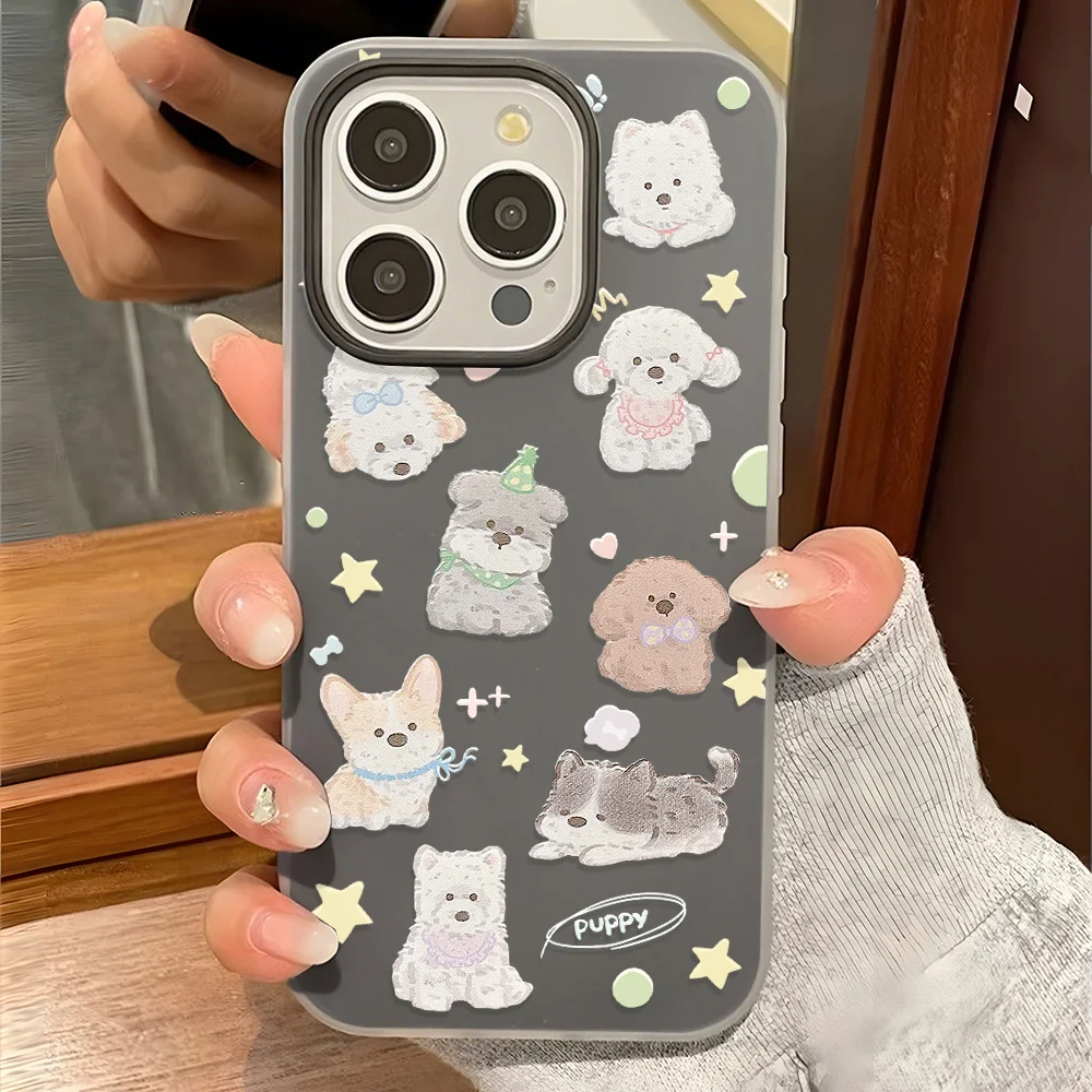 

Cute Dog Cartoon Animals Phone Case For iPhone 16 Pro 11 13 15 12 14 Pro Max Silicone Soft Matte Clear 2 IN 1 Shockproof Cover