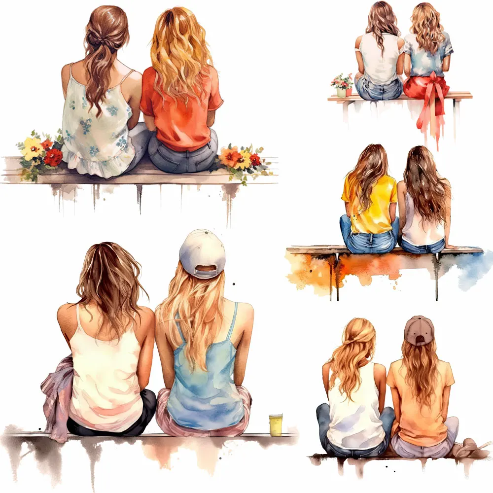 Fashion Best friends Women Heat Transfer Girls Friendship Patch Iron-On Transfers For Clothing T Shirt Thermo Sticker Applique