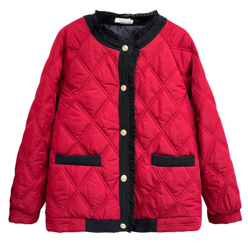 Plus Size Women Parka Autumn Winter Loose Round Neck Chic Warm Quilted Jacket 953