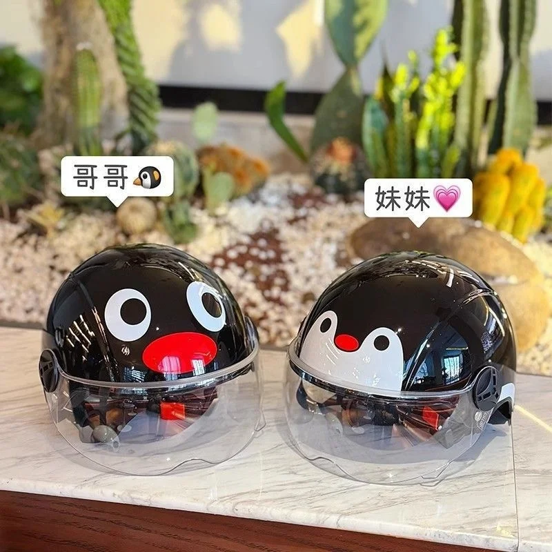 Cartoon Cute Pingus Penguin Family Couple Electric Bike Helmet 3C Certified Motorcycle Helmet Safety Helmet Festival Gift
