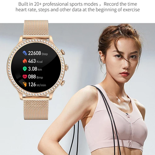 Imagen 2 del producto Reloj inteligente de lujo para mujer, accesorio de pulsera resistente al agua con llamadas, Bluetooth, presión arterial, personalizado, ideal para regalo