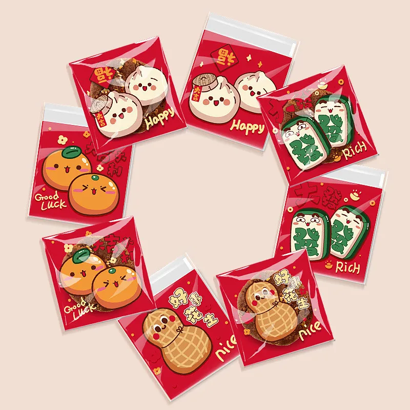 2025 Chinese New Year Plastic Cartoon Self-Adhesive Bags Handmade Bakery Cookie Snack Candy Party Gift Packaging