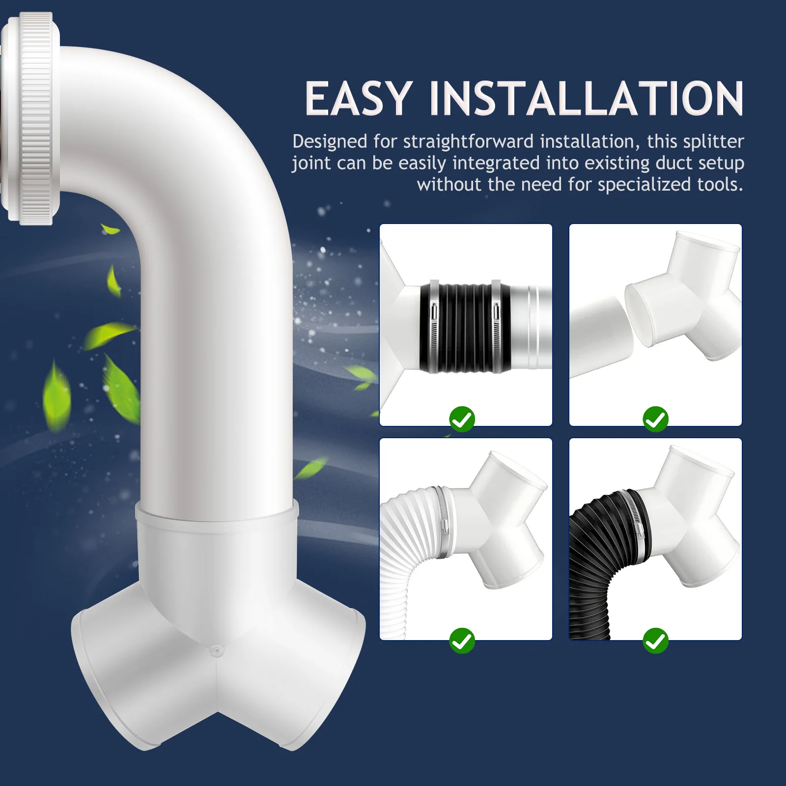 

Y-type Exhaust Pipe Dryer Vent Adapter Hose Connector Drain Pvc Ducting Connector Vent Adapter Accessories Splitter White