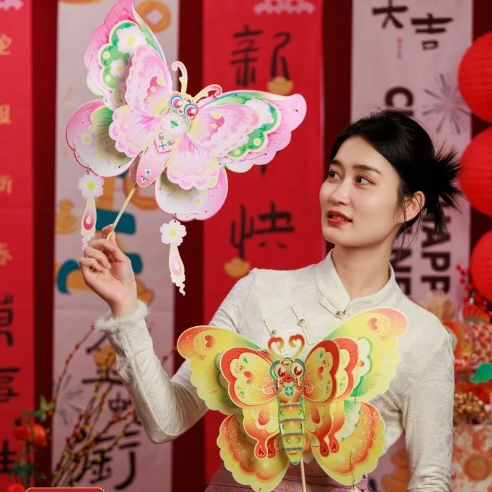 Can Carry and Hold Mid-Autumn Festival lantern DIY Handmade Paper Handheld Butterfly lantern with LED Light Chinese Style