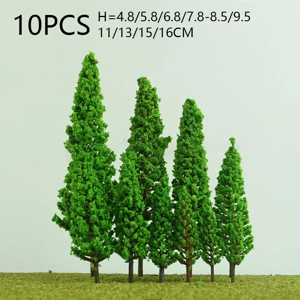 10pcs Pine Trees Model Green For Scale Railway Layout Miniature Sandtable Model Scenery DIY For Home Building Decoration