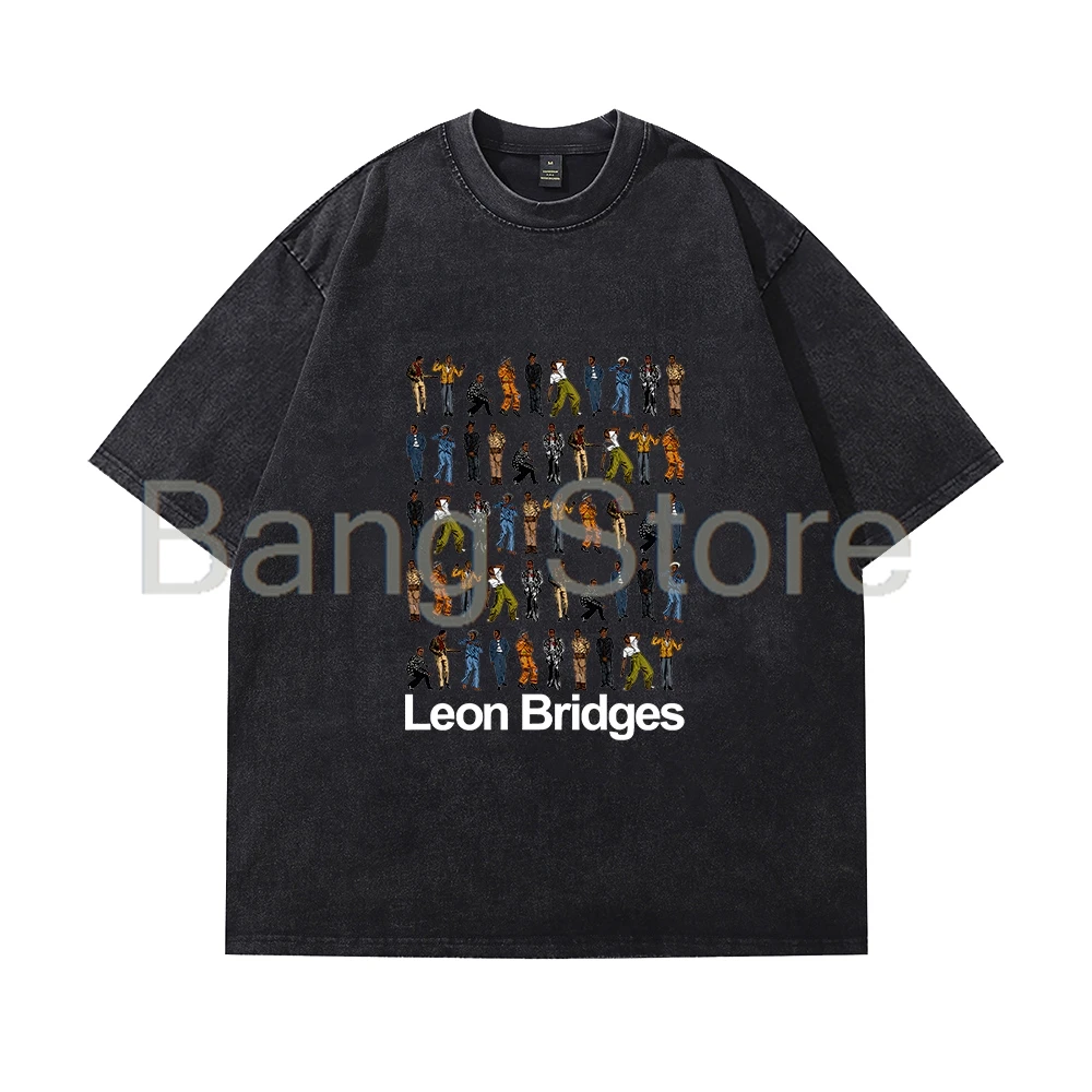 Leon Bridges Evolution of LB Washed Cotton Tee Unisex T-shirt Crewneck Short Sleeve Tops