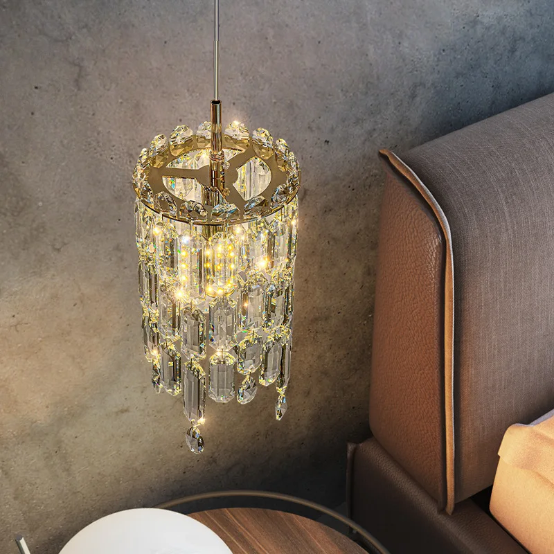 Light Luxury Crystal Hanging Lamp Simple Designer Mini Pendant Light for Bedside Dining Room Bar Counter Home Decor