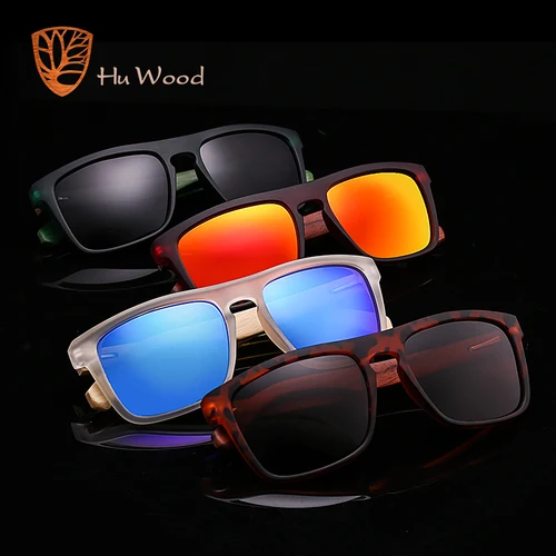 Imagen 2 del producto HU Gafas de sol de madera para hombre, gafas de sol polarizadas de madera de cebra, lentes rectangulares para conducir, gafas de protección UV400 de madera GR8002