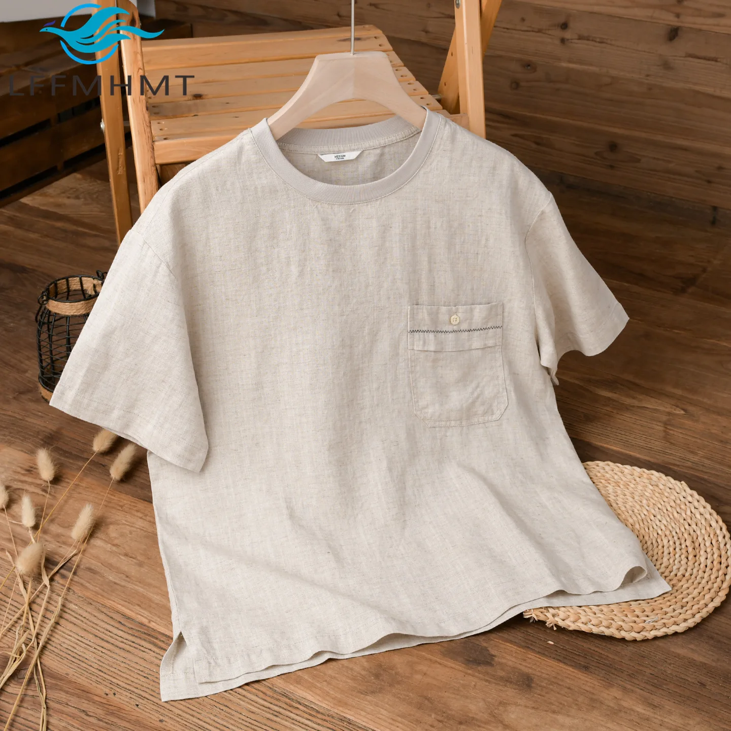 Summer Fashion Linen Blended Men's Retro Casual T-Shirt Short Sleeve Simple Basic Loose Breathable Versatle Pullover Tops Male