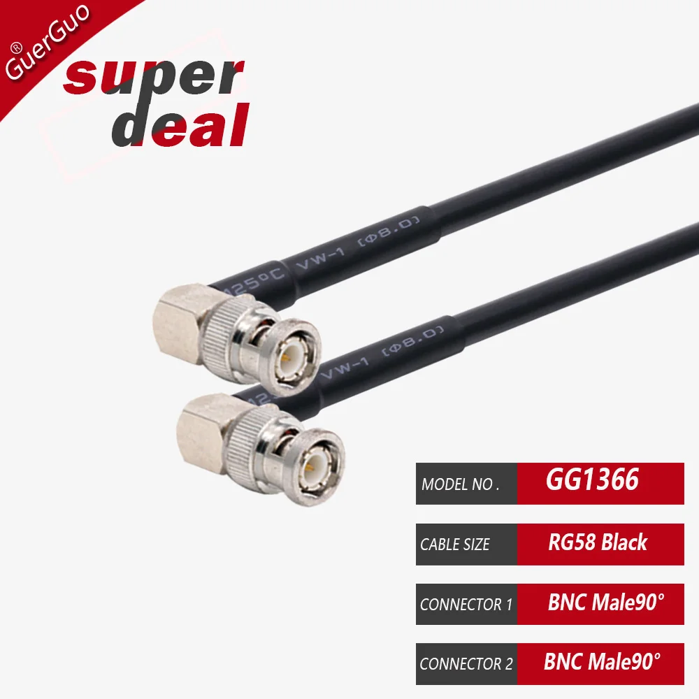 Right Angle BNC Male to Male Adapter RG174/RG58 RF Coaxial Cable 50 Ohm for Video Camera System BNC Coax Extension Pigtail Cord