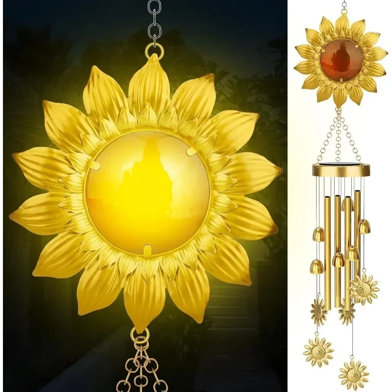 

Solar Wind Chimes for Outside Sunflower WindChimes Outdoor Clearance Deep Tone, LED Waterproof Wind Chime Garden Decor
