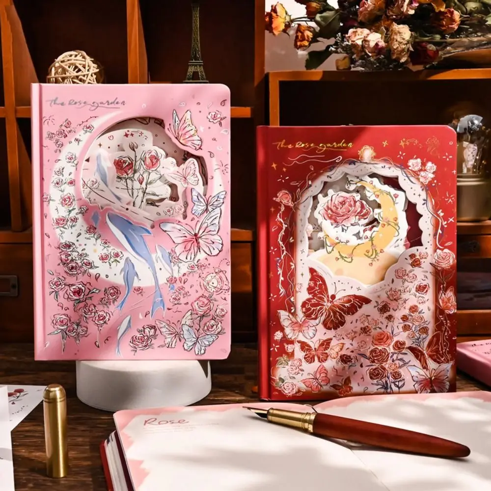 

Rose Style Exquisite Diary Notebook Alien Hollow Out Multi Layer Retro Rose Notebook Thicken Portable Romantic Diary Planner