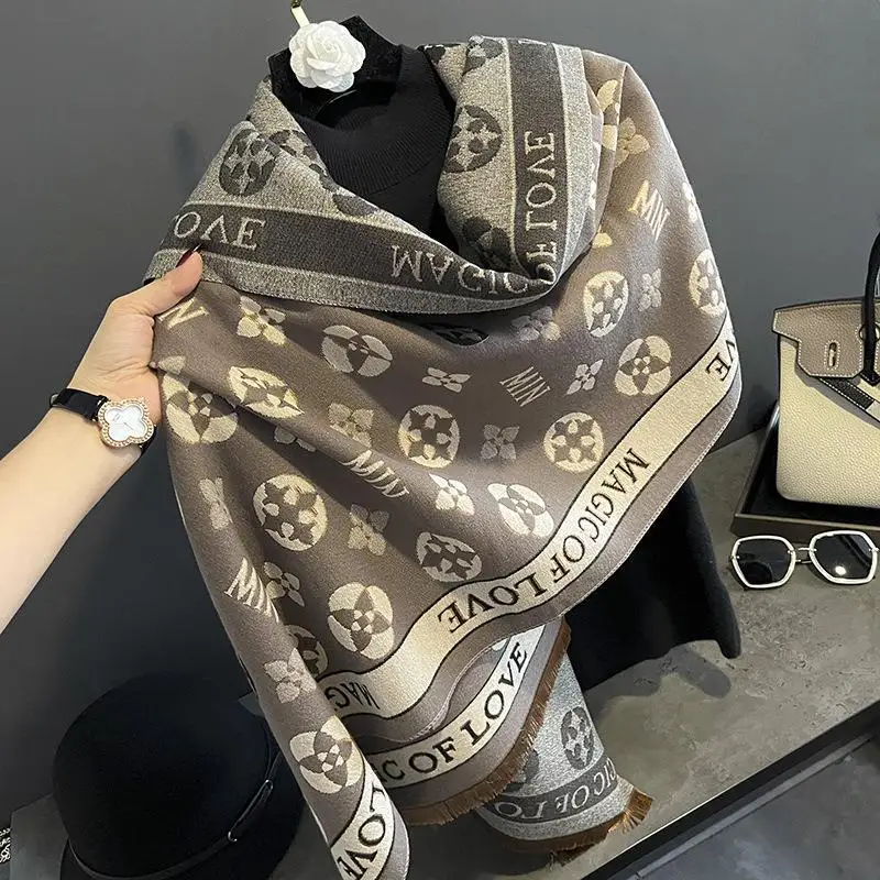 2023 New Autumn Floral Scarf Women Winter Warm Cashmere Scarves Girls Sweet Soft Pashmina Shawl Outdoor Sun Shawls Ladies