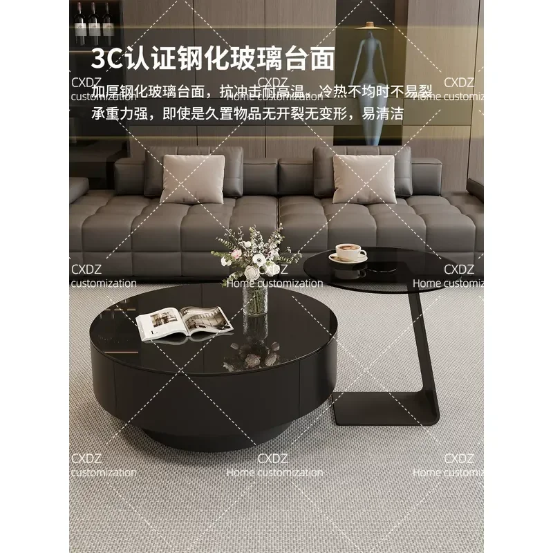 Yiyou Italian light luxury living room household small apartment high-end design oval black glass coffee table combination