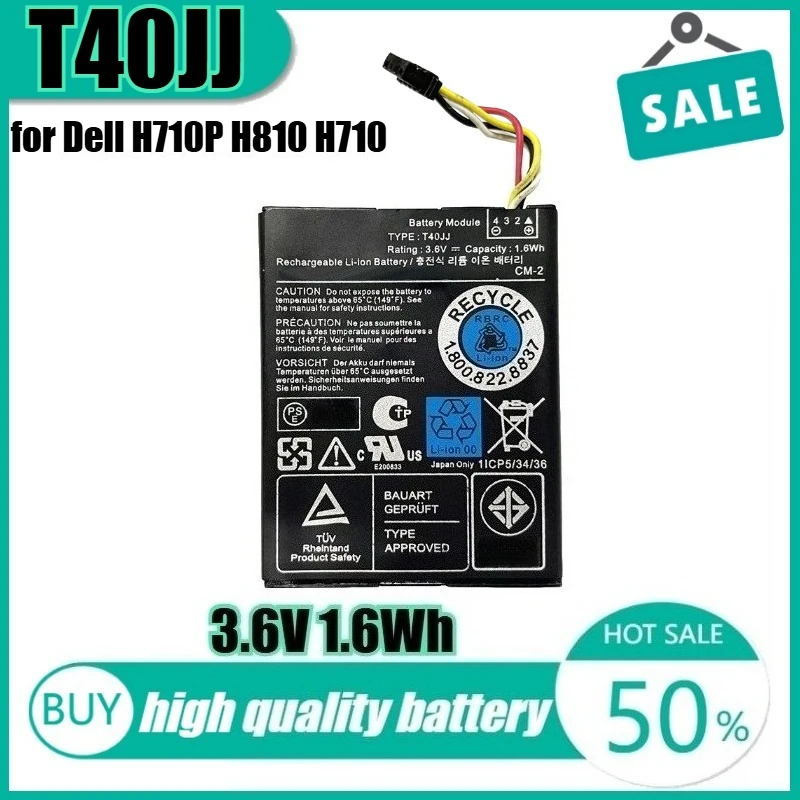 

3.6V 1.6Wh T40JJ Battery for Dell H710P H810 H710 RAID Controllers 70K80 D0JMF H810 N3V6G TTVVV TY8F9