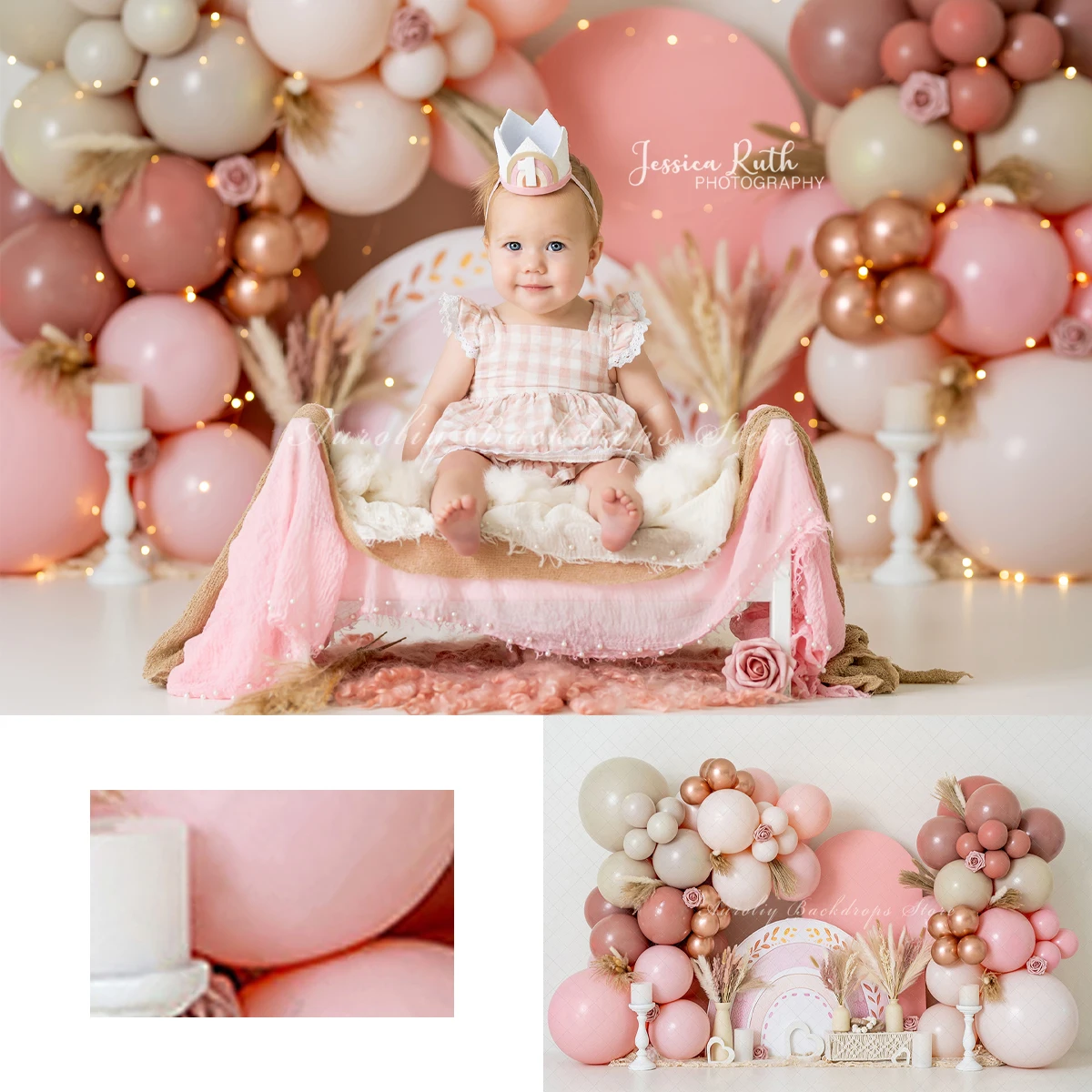 

Rainbow Dusky Pinks Backgrounds Cake Smash Kids Adult Photography Props Child Baby Boho Decors Balloon Arch Photo Backdrops