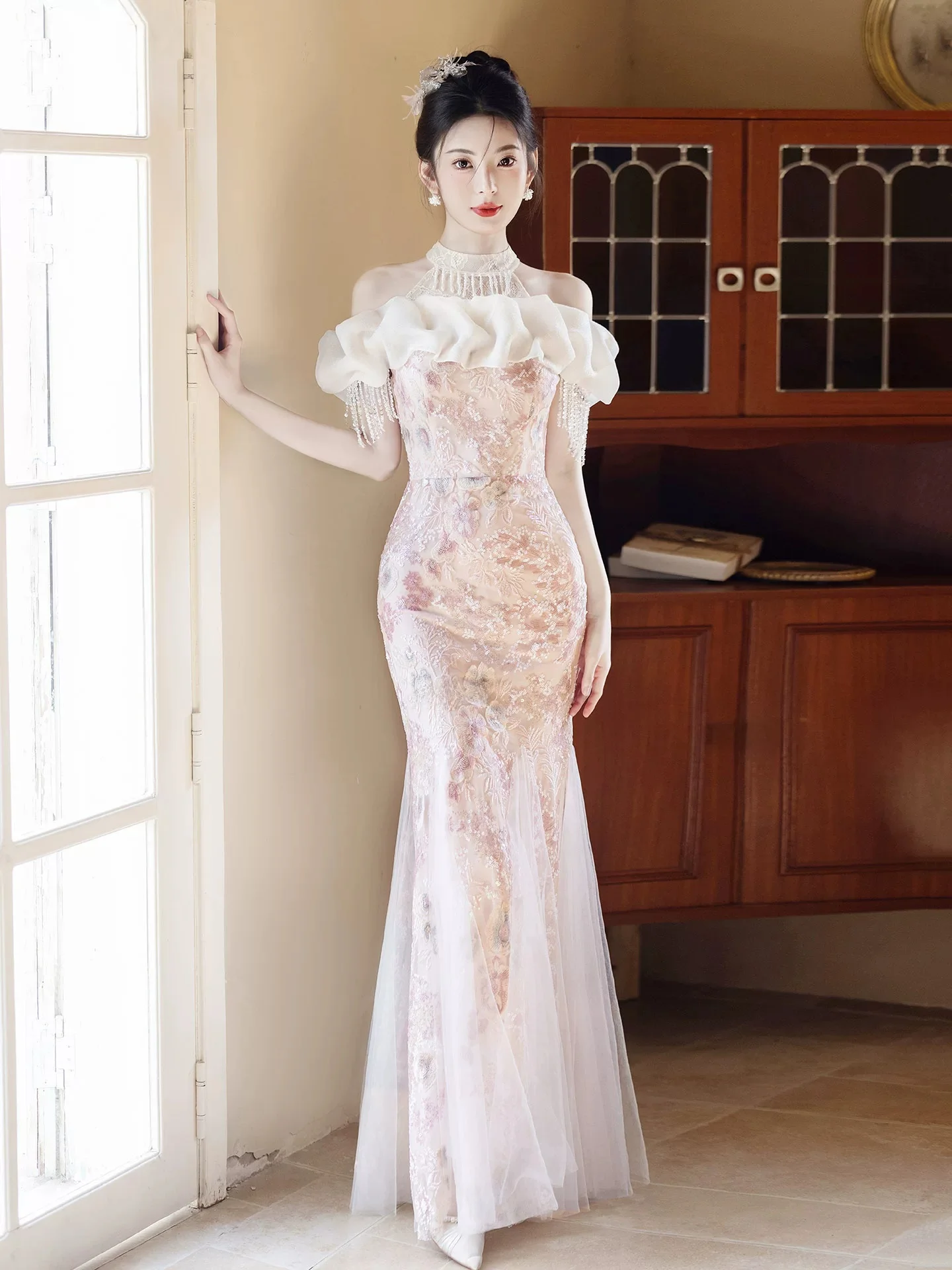 

Элегантное китайское вечернее платье для женщин, высококачественное, пошитое на заказ, для свадебных церемоний и торжественных мероприятий