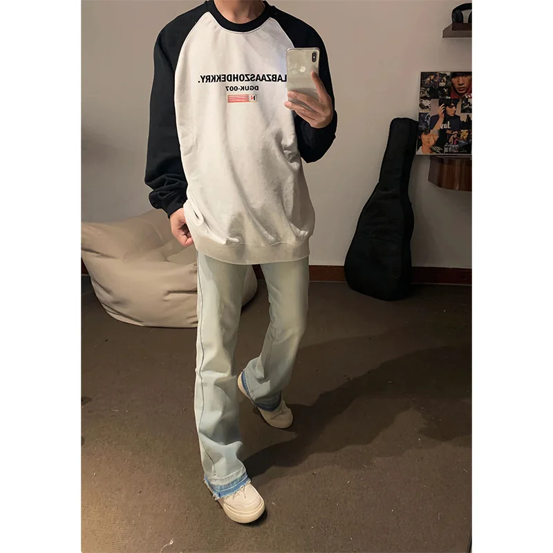 

Мужской свитшот свободного кроя из полиэстера с круглым вырезом, с принтом в американском винтажном стиле, модный, уличный, нейтральный, повседневный