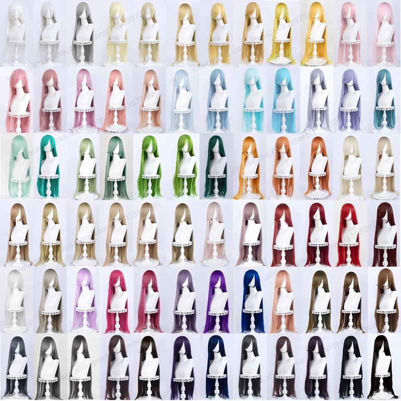 Anime 100Cm Długa Prosta Syntetyczna Peruka Cosplay Czarny Biały Czerwony Różowy Brązowy Złoty Niebieski Kobiety Włosy Odporne Na Ciepło Wysokiej Jakości Peruki
