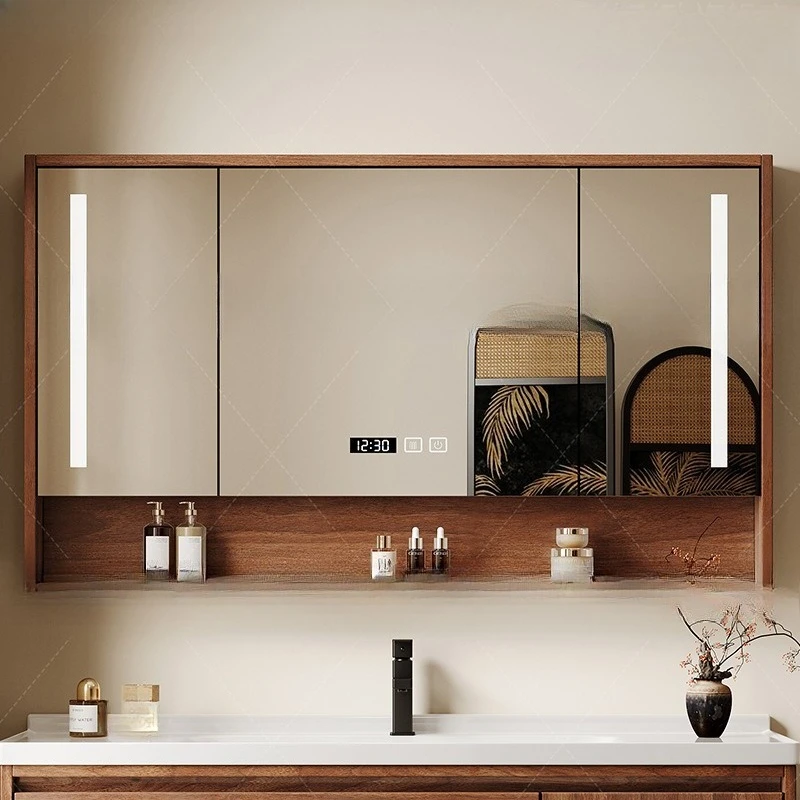 

Medieval Style Bathroom Mirror Cabinet with Lamp Alone Bathroom Mirror Cabinet Wall-mounted Intelligent Defogging with Lamp