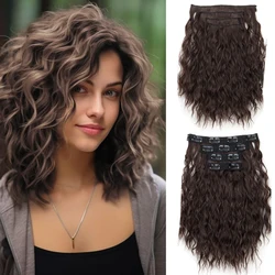 12 Inch Synthetic 4PCS Clip in Hair Extensions for Women Short Curly Wavy Invisible Lace Weft Natural Soft Hairpieces