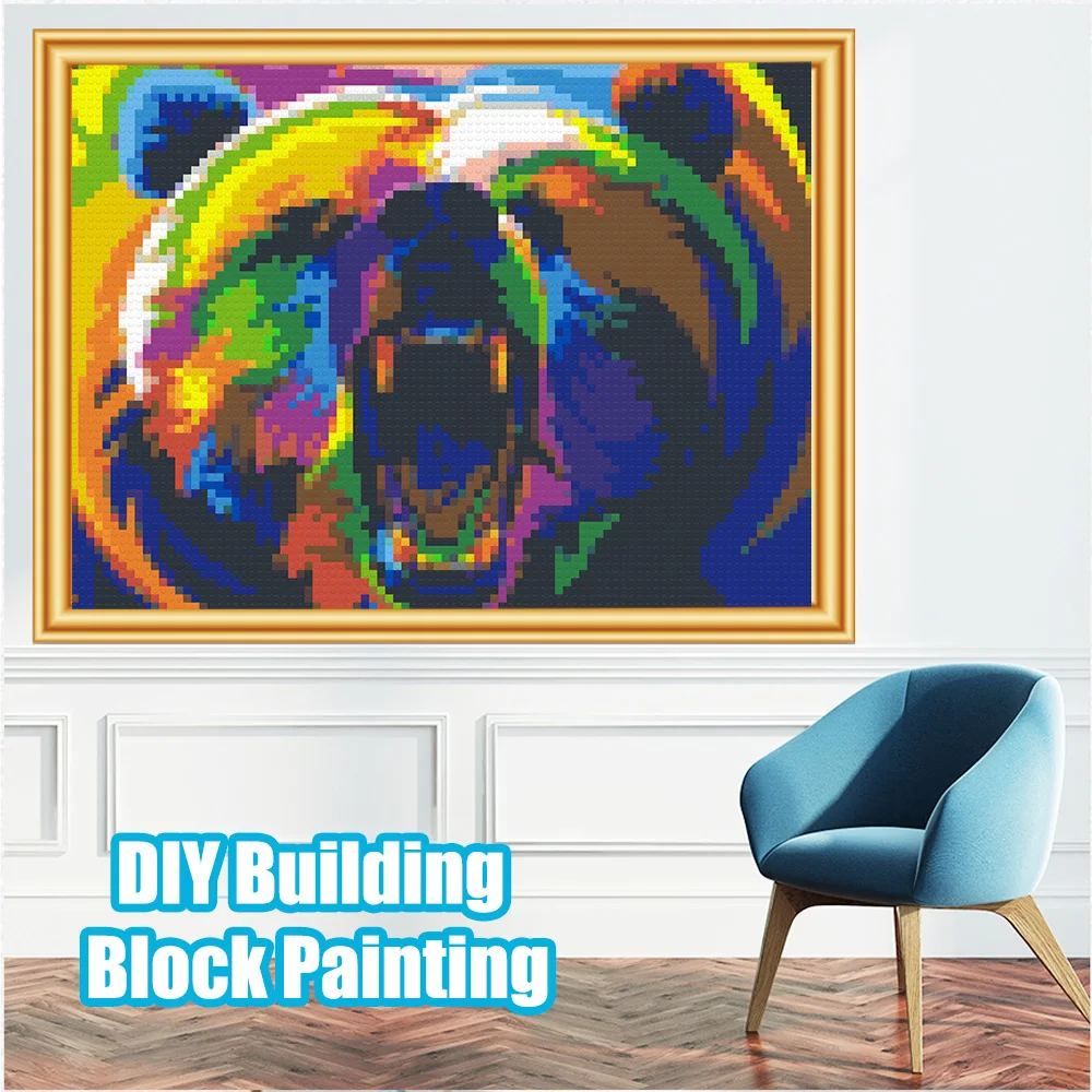 

S015 Painting Mosaic Home Bear Animals Decoration Building Block Wall Art Painting Pixel Ornament Ideas Pop Mural Surprise Gift