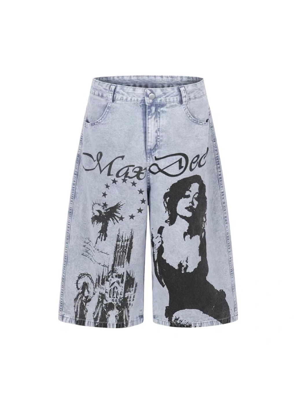 Calças Jeans Retro Americanas com Estampa de Grafite, Largas e Soltas, Shorts Casuais para Homens e Mulheres, Moda de Verão, ...