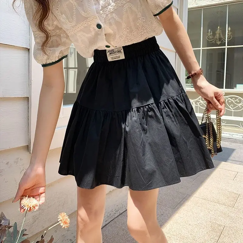 Summer and Autumn A-Line Short Skirt High Waisted College Style Slim Fit Versatile Skirt Pants Washed Cotton Half Skirt Women