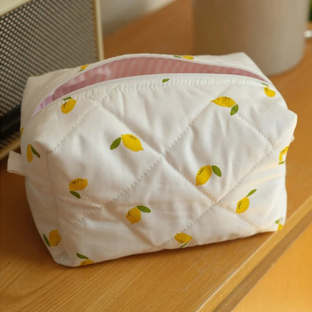 Cosmetic Bag Strawberry Lemon Pattern Clutch Purse Toiletry Bag Cute Travel Bag Storage Bag Portable for Women Girls