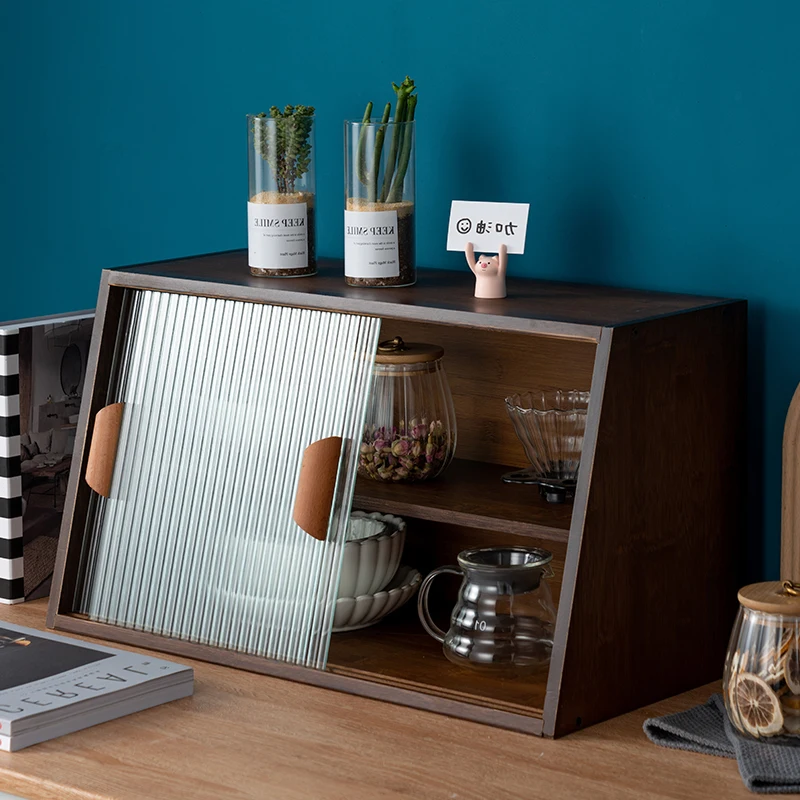 

Japanese sideboard, cupboard, household small solid wood tabletop storage cabinet, Changhong glass countertop, cup storage