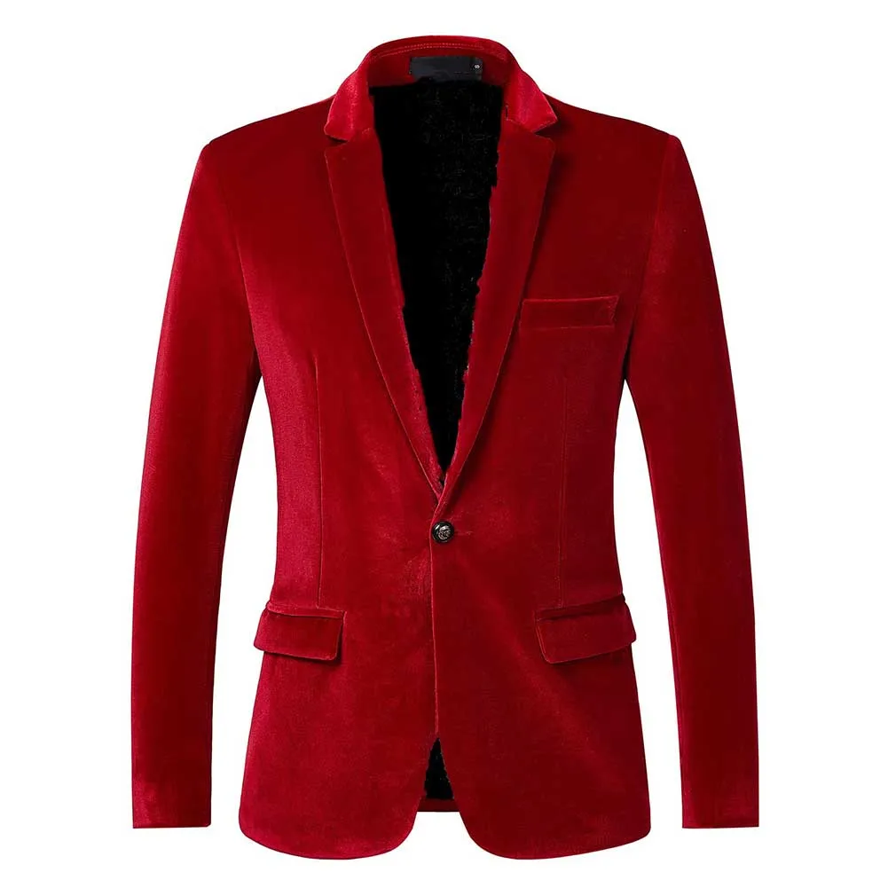 

Men Velvet Wedding Coat Blazer Casual Suit Jacket Solid Stage Business Costume One Button Jacket Bussness Wedding Coat