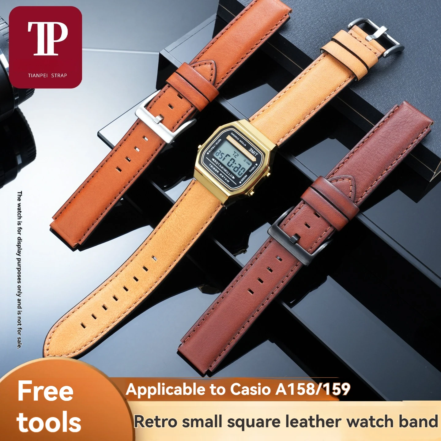 Cowhide Leather Watch Strap for Casio small square A158/A159/A168/AE1200 retro Convex Mouth leather waterproof watch strap