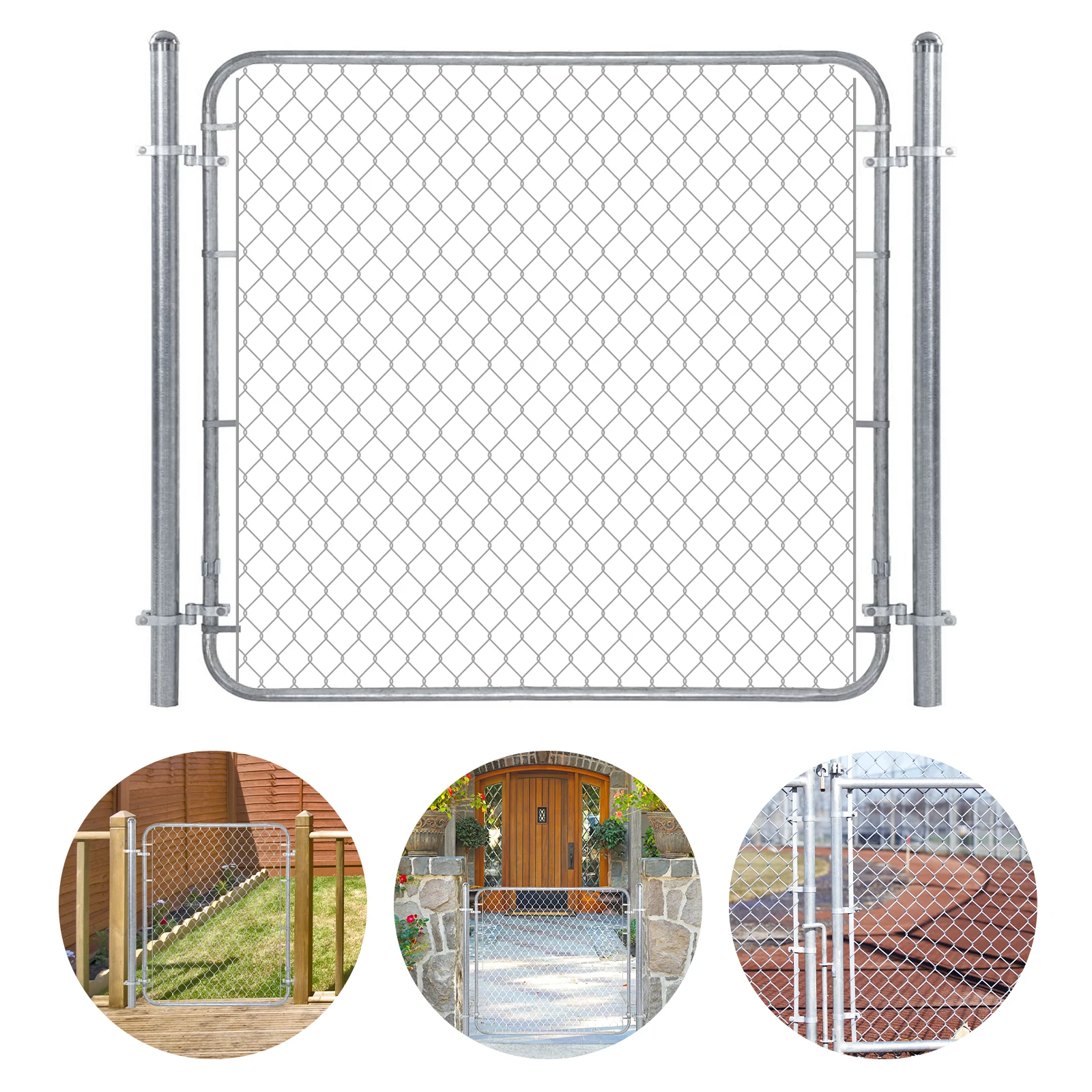 Garden Gate Chain Link Fence Gate Fence Netting Galvanized Steel Garden Door for Yard Entrance Way Silver Adjustable Garden Gate