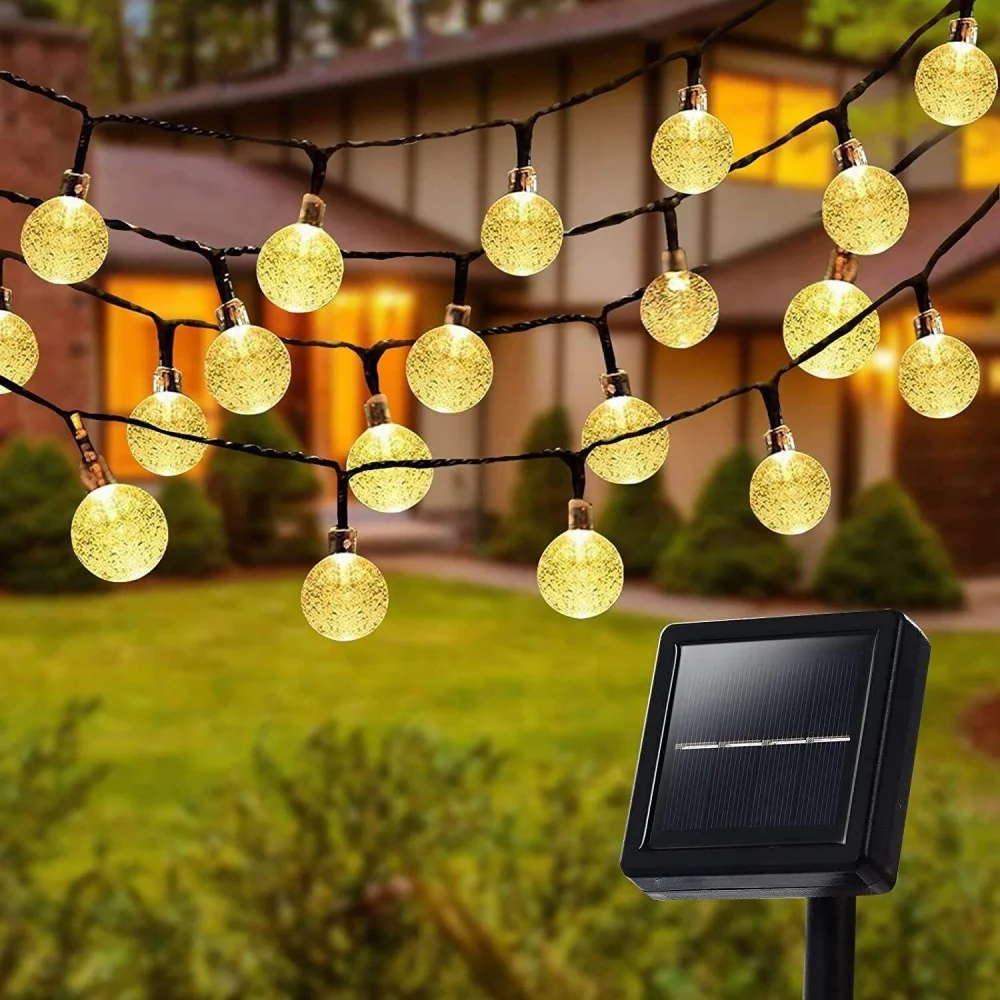 Outdoor Solar String Lights Waterproof Bubble Ball Orbs Water Drop Design Christmas Lighting for Patio Holiday Party Decor